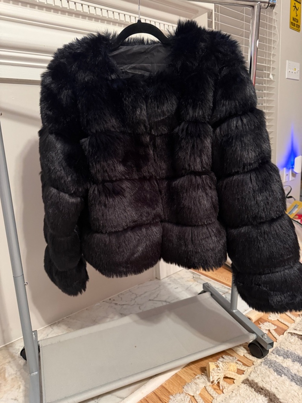 Black Faux Fur Jacket - Women